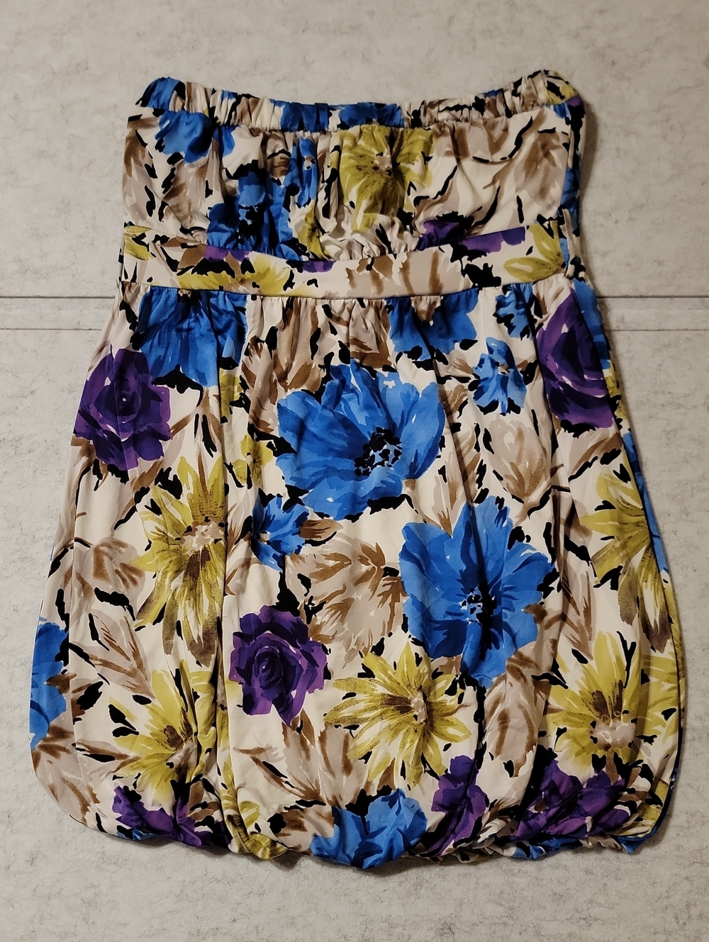 XXI Forever 21 Womens L Strapless Floral Bubble Mini Dress Y2K Made in USA